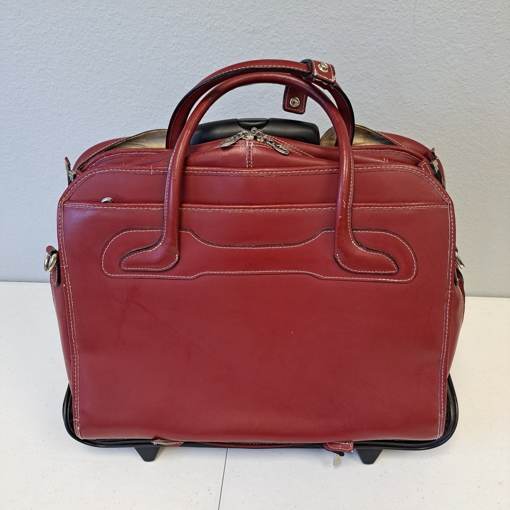 McKLEIN‎ Red Leather Wheeled Business Laptop Computer Case Bag Removable Wheels